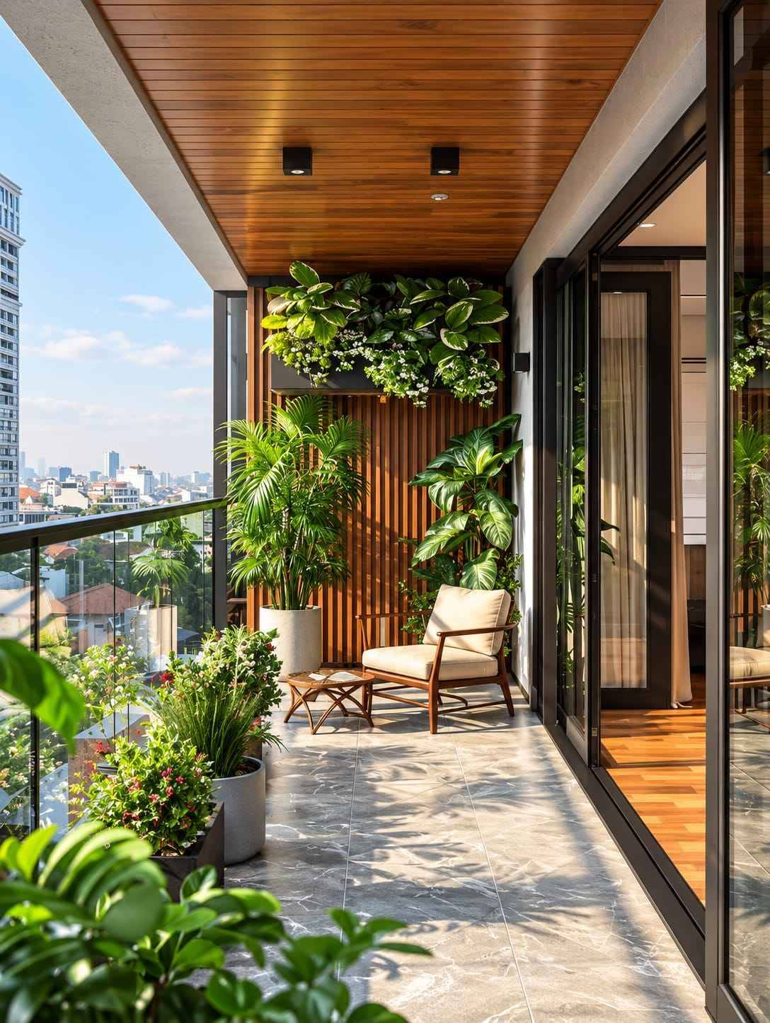 Tropical Balcony Interior Design Green Balcony Seating Area | Kanchipuram  image 2