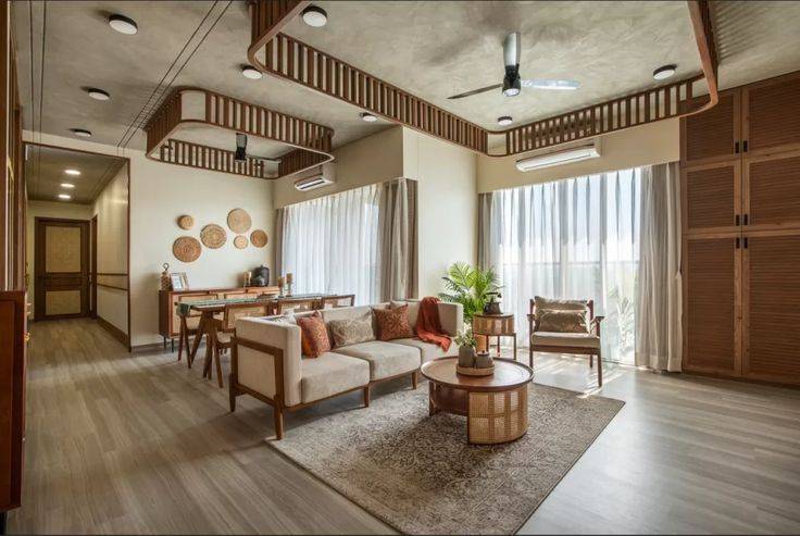 Luxury Open-Concept Living & Dining Interior with Designer Ceiling – Modern Home Interior image 2