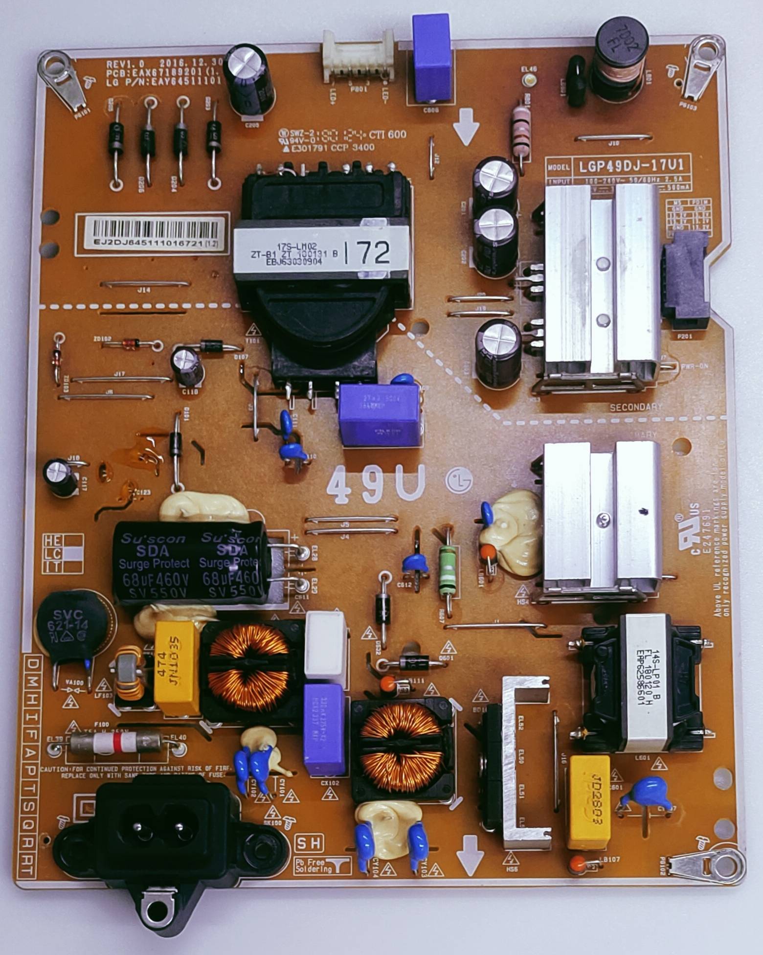 LG 49UJ632-TA LED TV POWER SUPPLY BOARD image 3