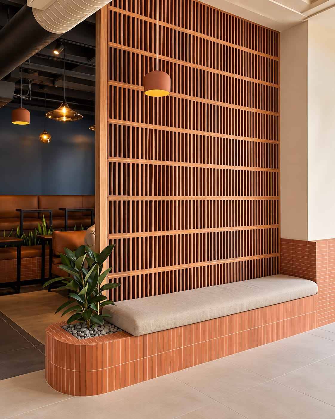 Vertical Wooden Slat Partition with Staircase Integration | Velachery image 2