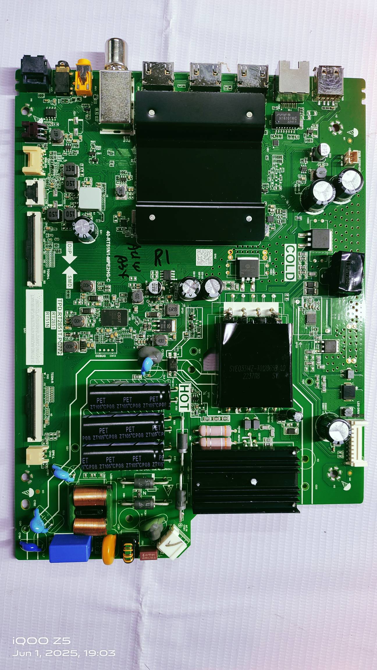 TCL / IFFALCON 4K MAIN BOARD, MOTHER BOARD , COMBO BOARD TPD RT2851T.PC772 / RT2851 RT51N6 image 2