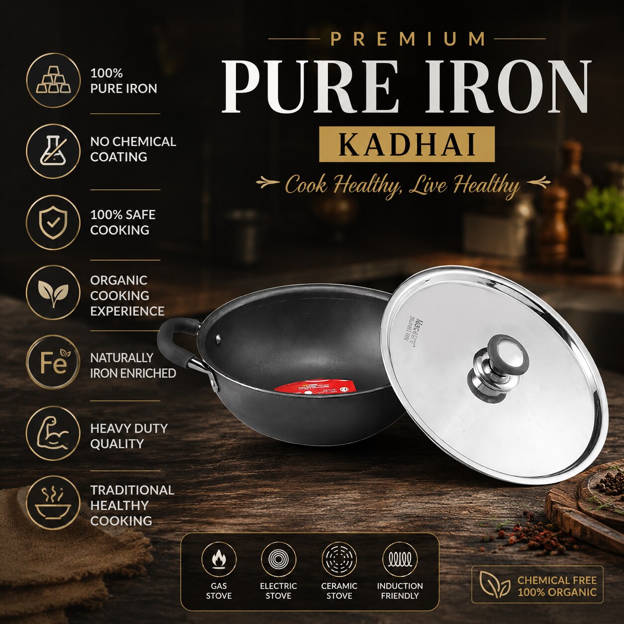 Black Rynox Non Stick Kadai image 6