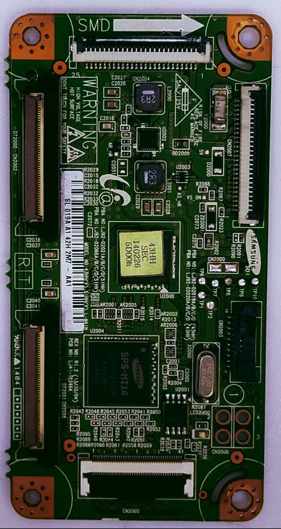 Samsung Plazma PA43H4900AR Logic Board Part No. SL 019A A1 2H 2M7-AA1 image 3