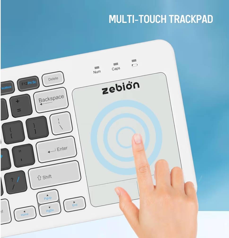 Zebion G3200 Padfusion Wireless Keyboard with Inbuilt Mouse Pad | Dual Connectivity (Bluetooth + USB Dongle) | Compatible with Android, Windows & Mac | Slim White Design | 12-Month Warranty image 8