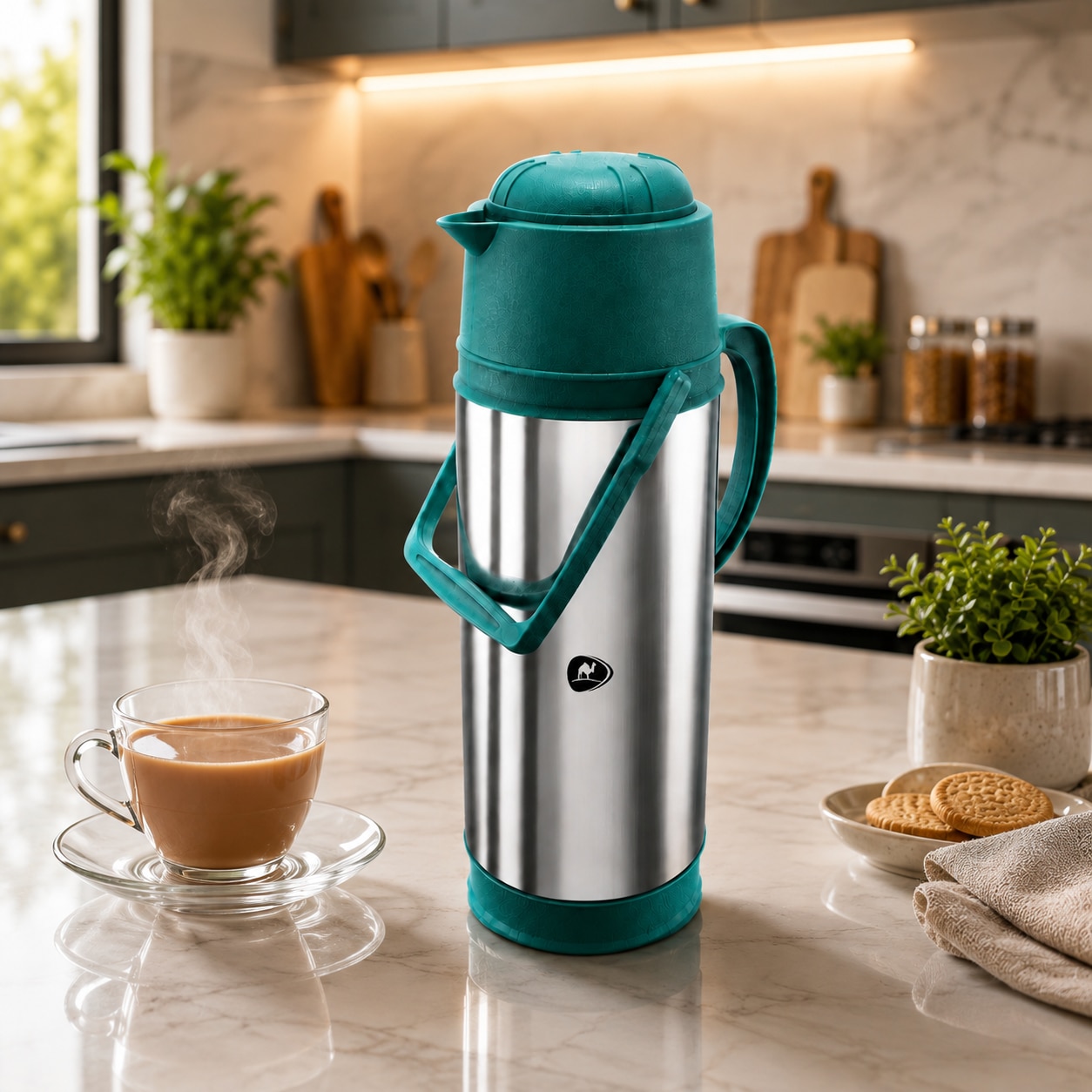 White Stainless Steel Vacuum Flask image 3