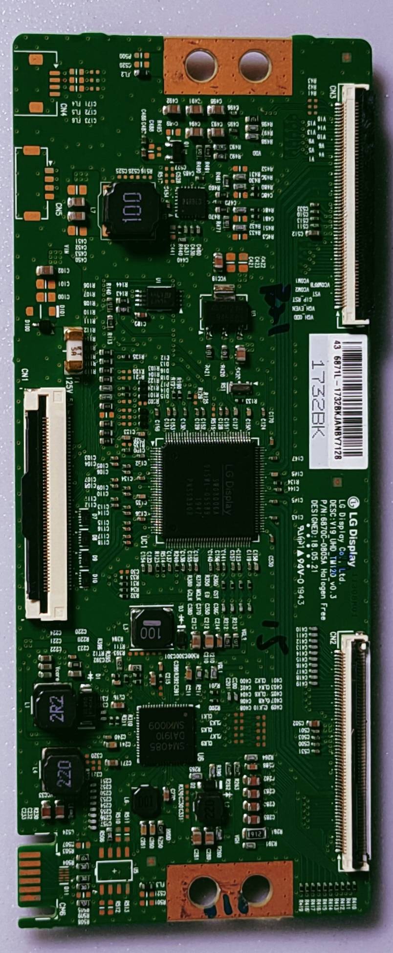 MOTOROLA 43SAUHDM LED TV 4K TCON PART NUMBER  DESC:V19_UHD_,TM120 v0.3 P/N  6870C-0805A image 2