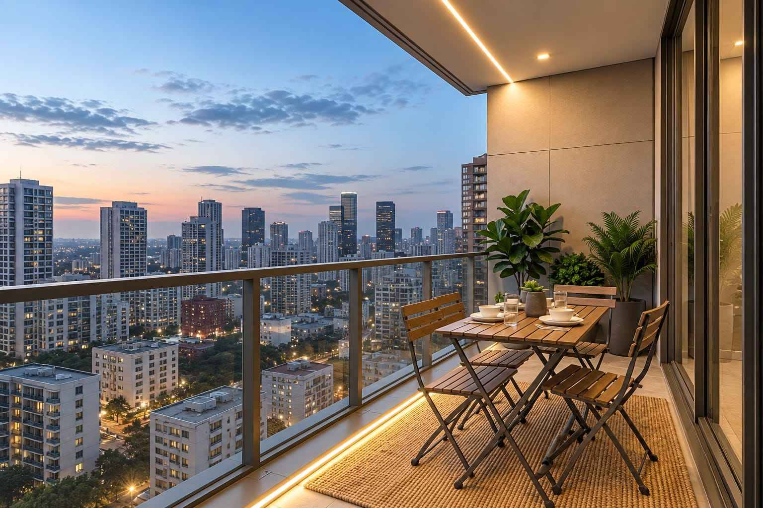 Luxury Nighttime Balcony Lounge Warm Lighting And Lush Greenery | Velachery image 3