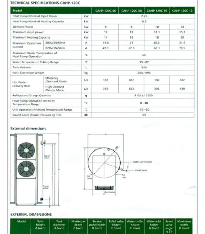 Air to Water Heat Pump - CAHP - 3HP - Storage Capacity - 450 liters image 2