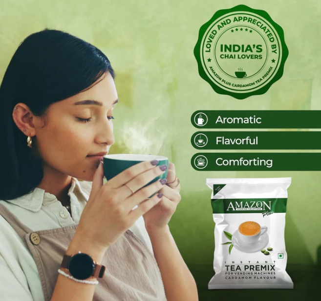 AMAZON Plus 3-in-1 Cardamom Tea Premix – Bold Elaichi Flavour | For Vending Machines | Just Add Hot Water – No Milk or Sugar Needed image 5