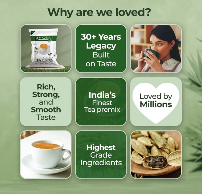 AMAZON Plus 3-in-1 Cardamom Tea Premix – Bold Elaichi Flavour | For Vending Machines | Just Add Hot Water – No Milk or Sugar Needed image 3