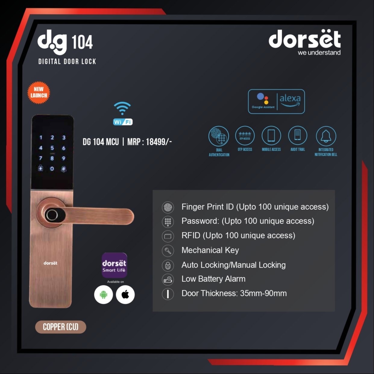 Dorset DG 102 Keyless Digital Lock – Sleek Design, Strong Security image 2