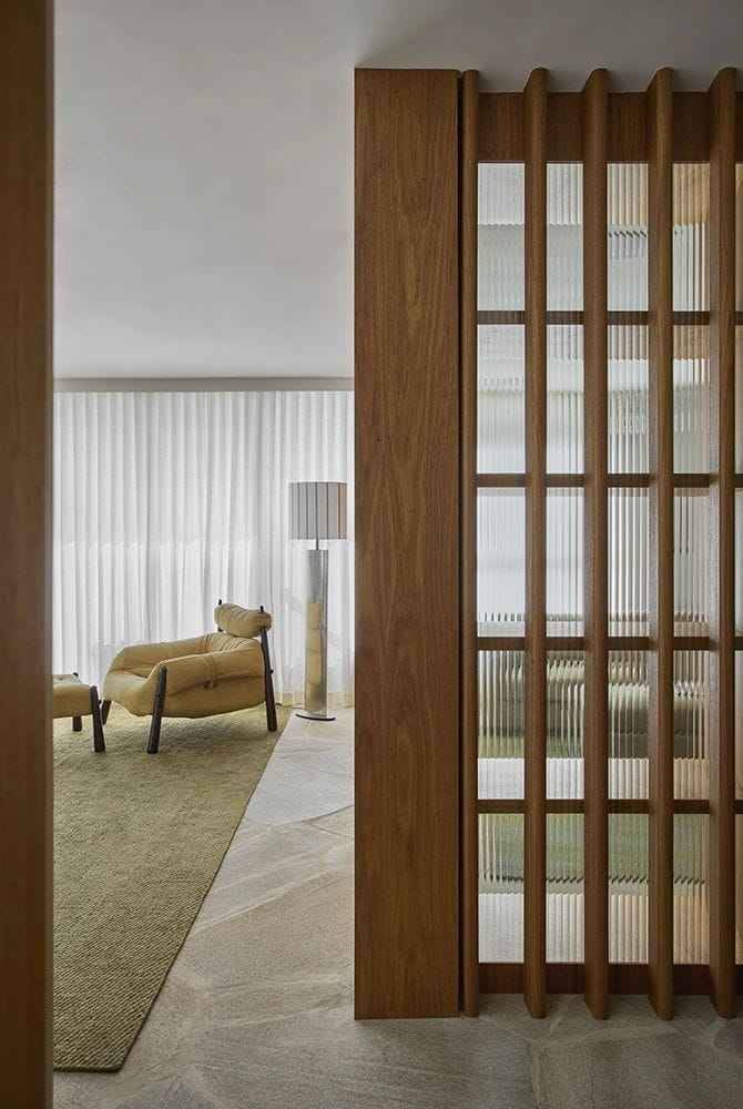 Vertical Wooden Slat Partition with Staircase Integration | Velachery image 3