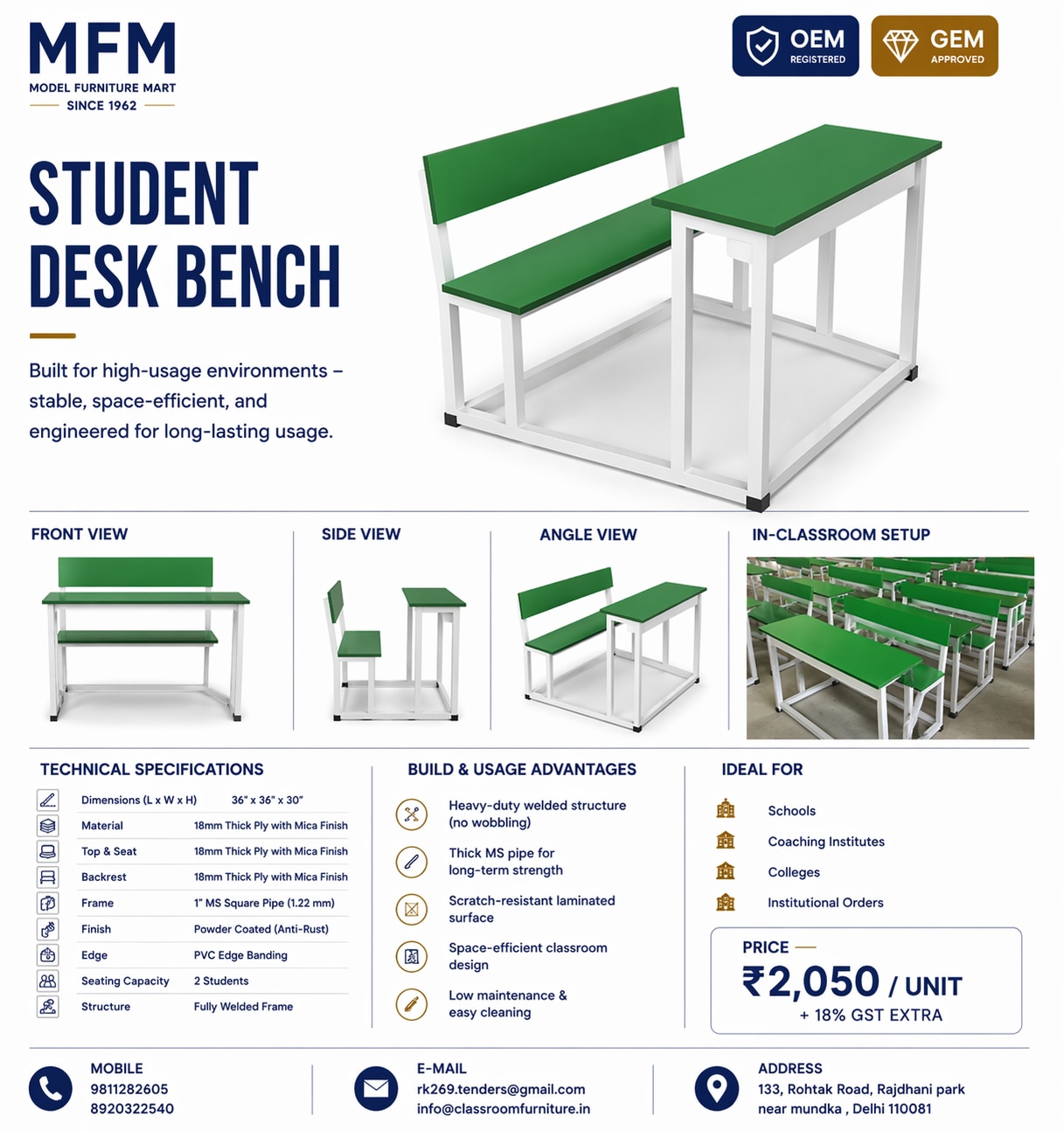 STUDENT DESK BENCH image 2
