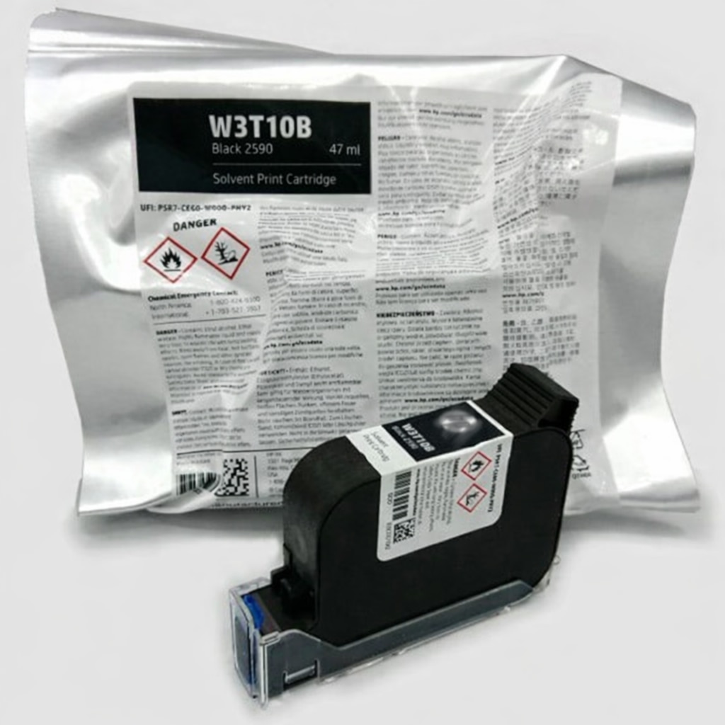 HP 2590 W3T10B Black Solvent Ink Cartridge 47ml – Quick-Drying Ink for Non-Porous Surfaces, , Compatible with Handheld & Thermal Inkjet Printers – Ideal for Industrial Use (Pharma, Food, Cosmetics) image 2