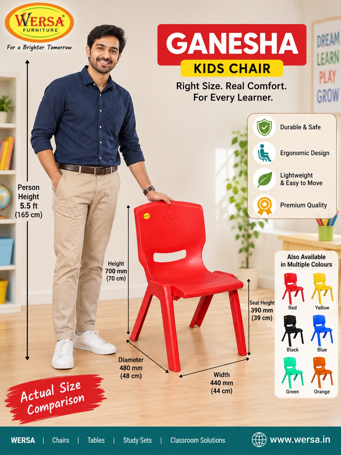 WERSA GANESHA Plastic Chair - Durable & Lightweight School/Study Chair image 7