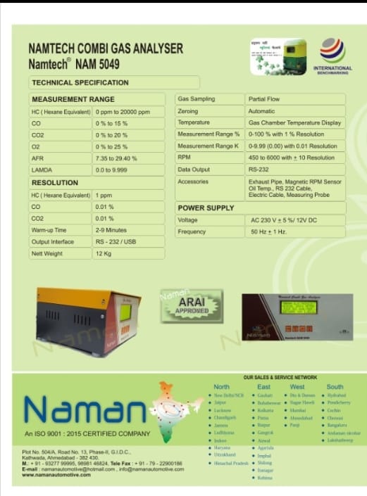 Namtech Combi Gas Analyser (Model: NAMTECH NAM 5049) image 2