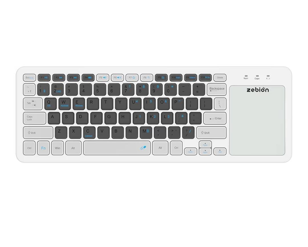 Zebion G3200 Padfusion Wireless Keyboard with Inbuilt Mouse Pad | Dual Connectivity (Bluetooth + USB Dongle) | Compatible with Android, Windows & Mac | Slim White Design | 12-Month Warranty image 5