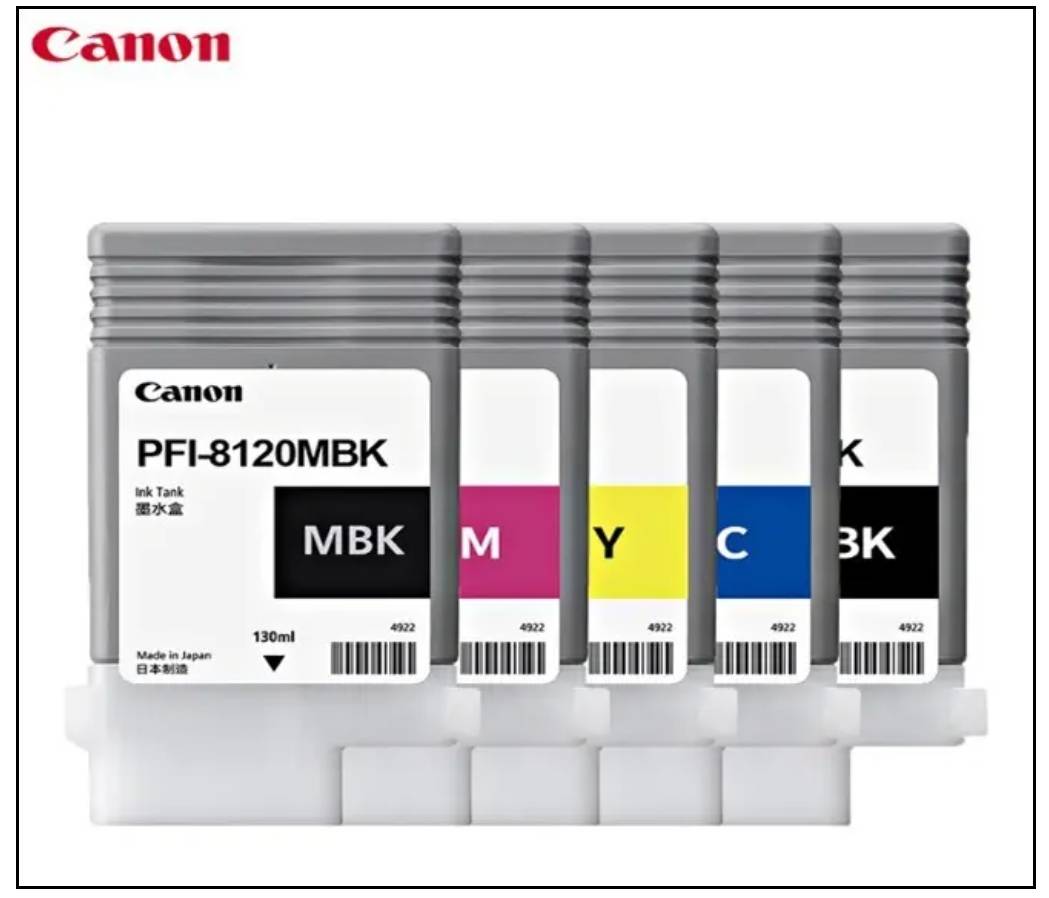 Canon PFI-8120 Genuine Plotter Ink Cartridge (MBK, M, Y, C, BK) Combo – 130ml Pigment Ink for Canon TM5200, TM5205, TM5300, TM5305 And GM Series Plotter image 3