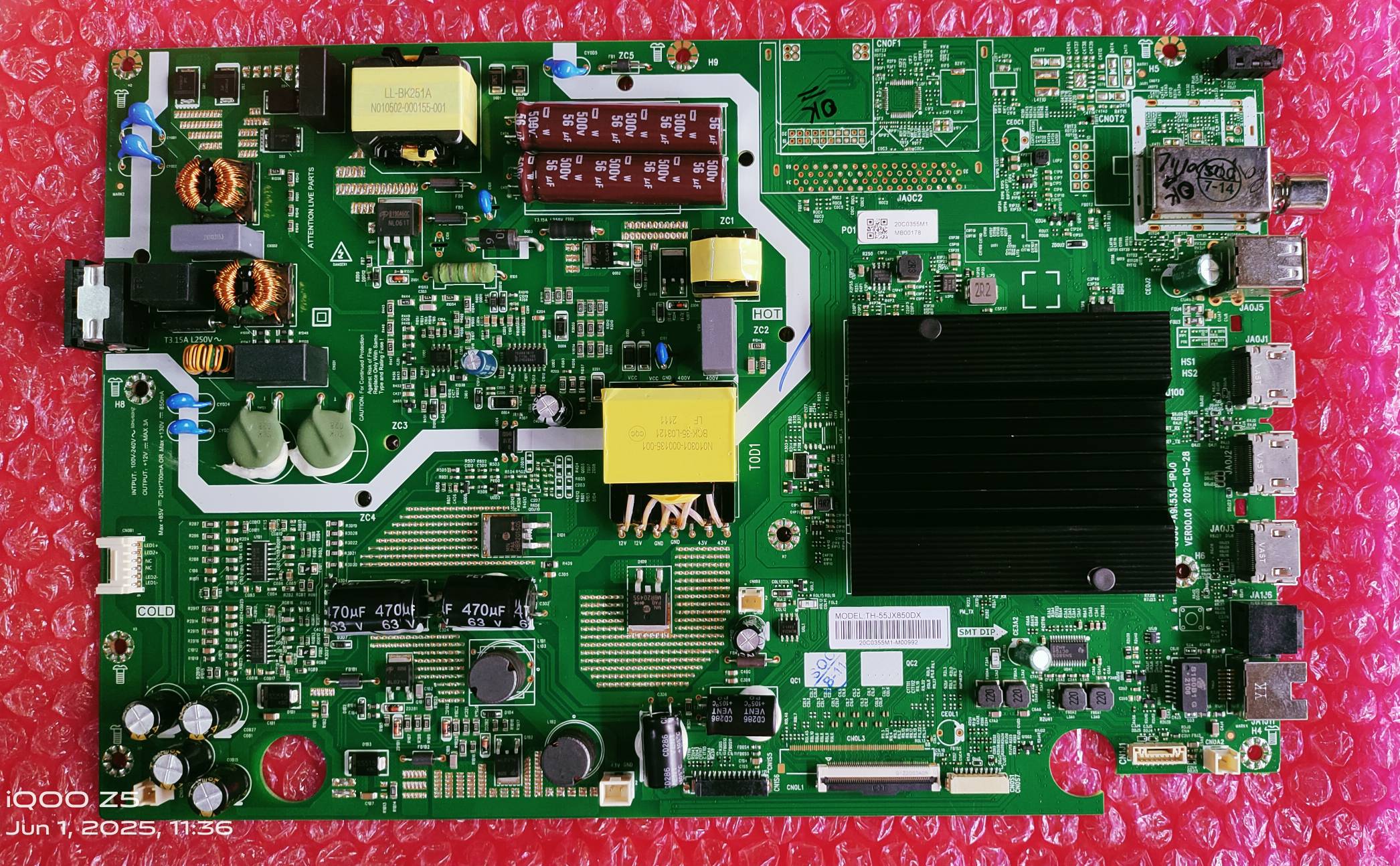 PANASONIC TH-55JX850DX, ANDROID MAIN BOARD, MOTHER BOARD,COMBO BOARD #WBO8 image 2