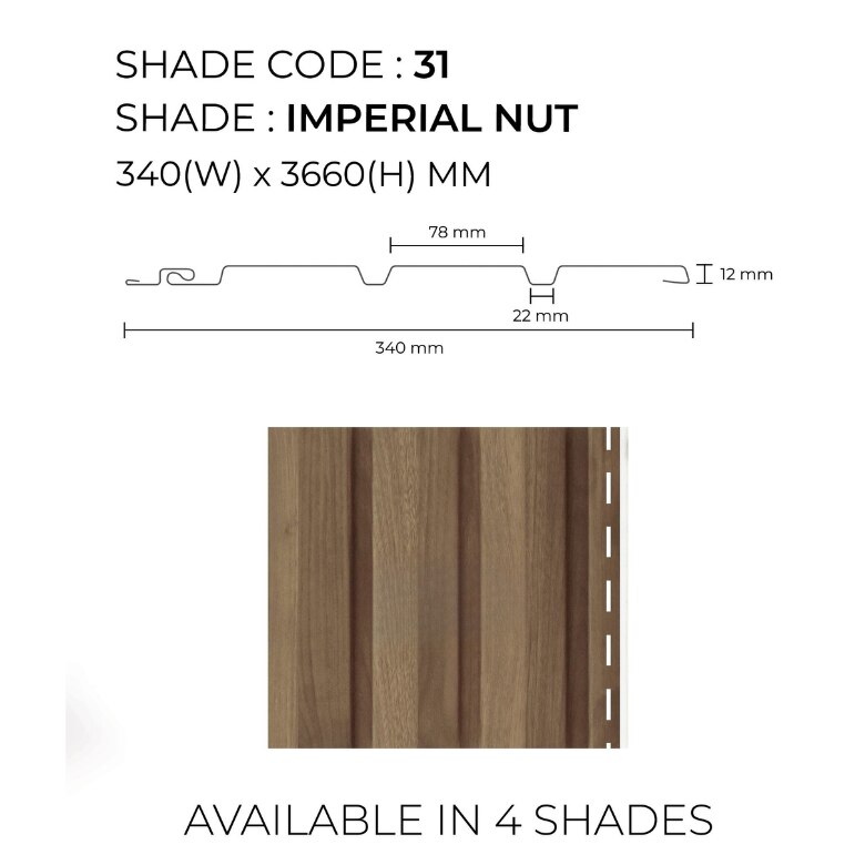 PVC Exterior Wall Panel | Norma Panel Imperial Walnut 105 | Durable and Elegant Solution for Exterior Spaces image 2