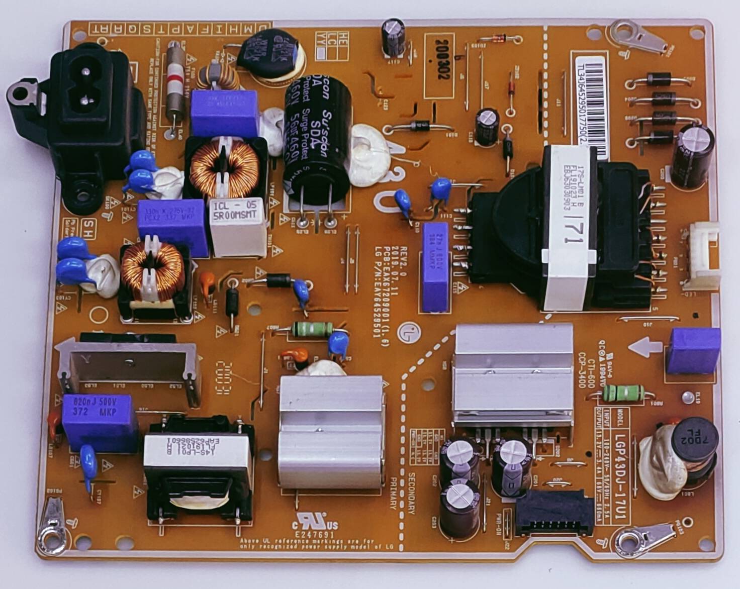 LG 43UM7290PTE LED TV POWER SUPPLY BOARD image 6