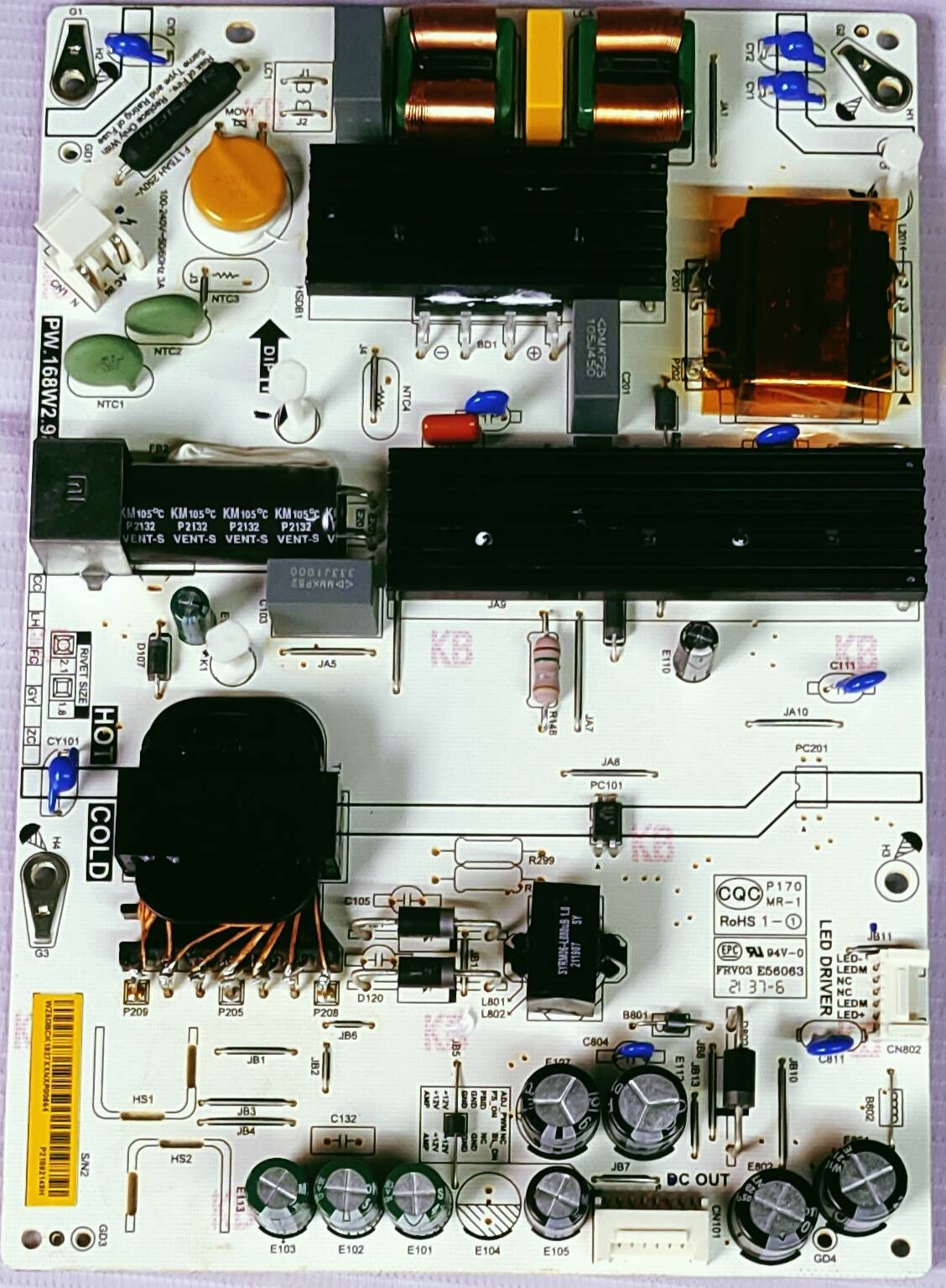 MI PW.168W2.982 POWER SUPPLY BOARD, SMPS BOARD,#wb29 image 2