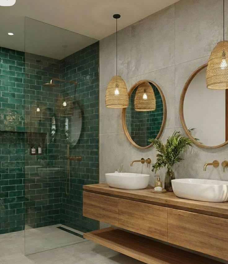 Luxury Contemporary Bathroom Interior Design in Chennai | Premium Green & Gold Bathroom Concept image 2
