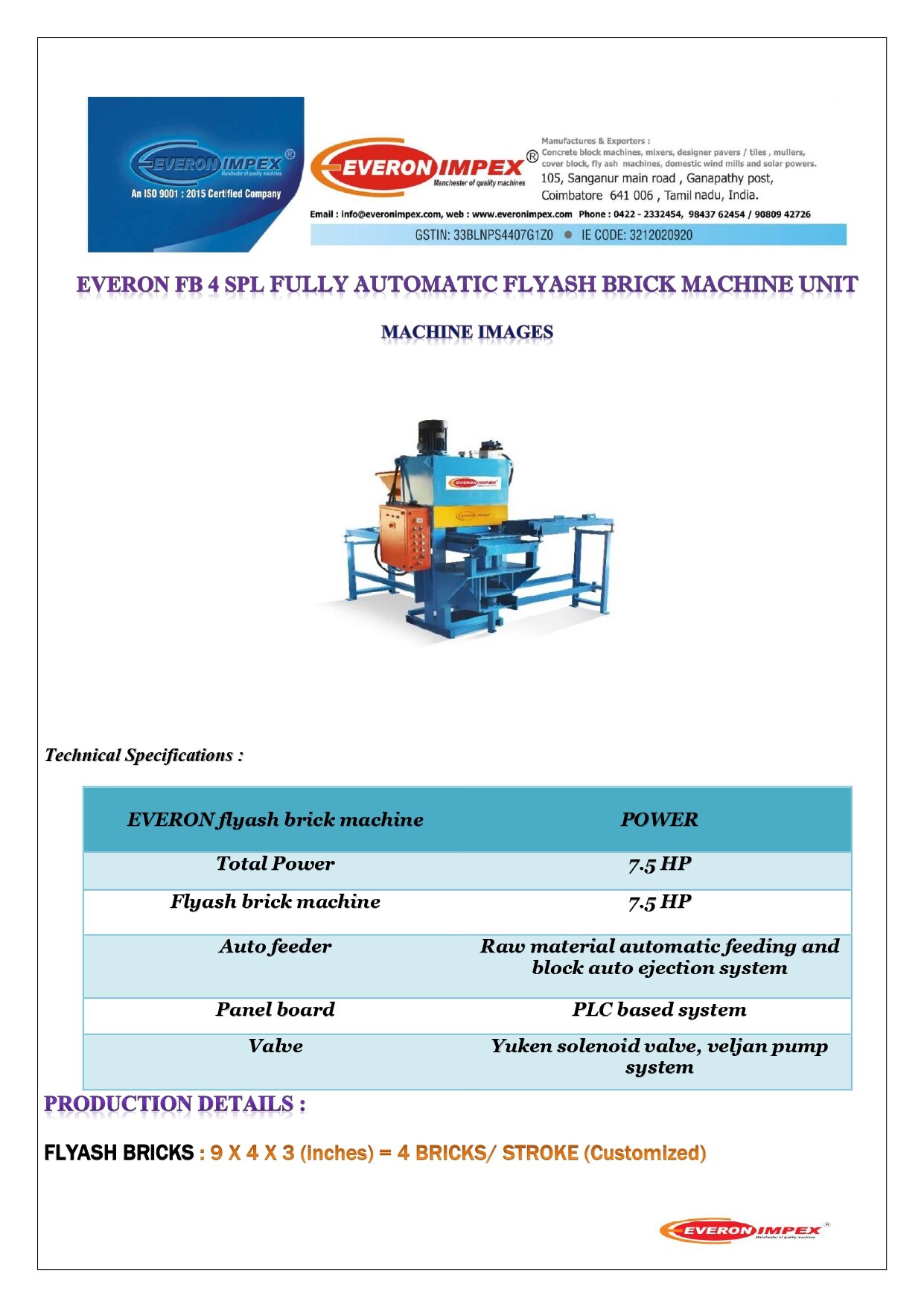 Fly Ash Brick Making Machine – FB 4 SPL Manufacturers in Coimbatore image 2