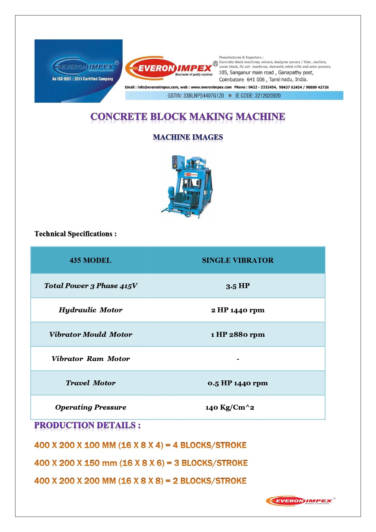 Solid Block Making Machine Manufacturers In Coimbatore– 435 image 2