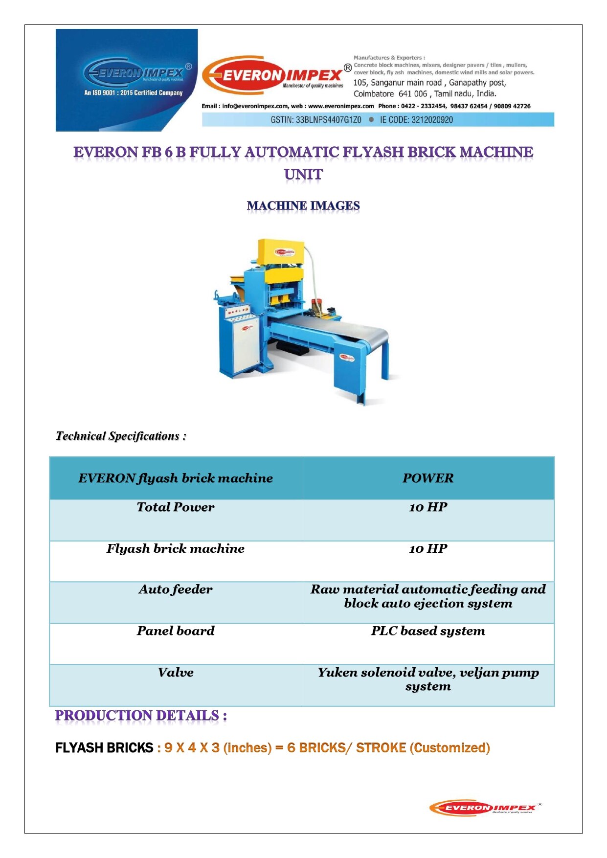Automatic Fly Ash Brick Making Plant – FB 6B Manufacturers in Coimbatore image 2