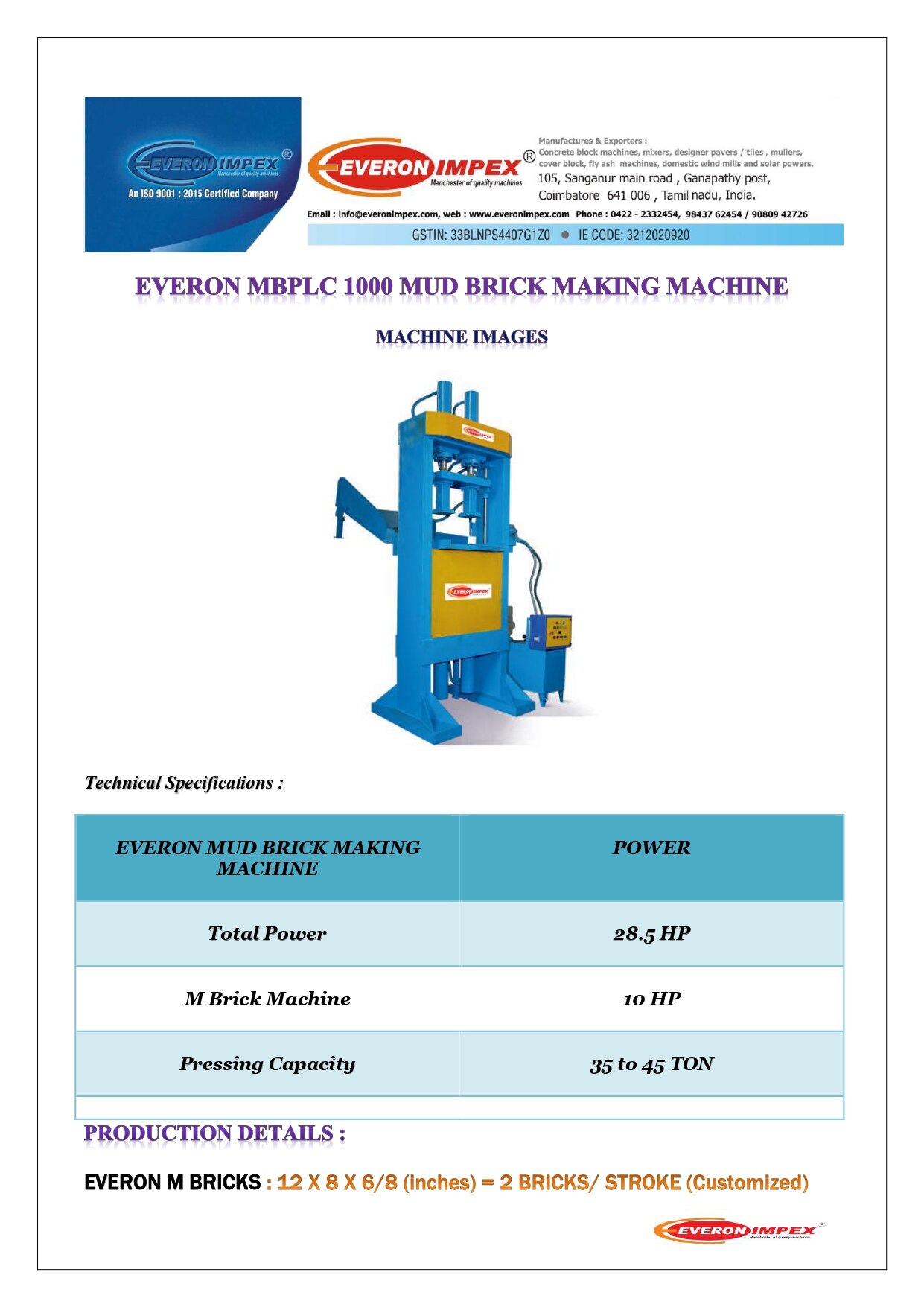 Stabilised Mud Block Making Machine – MBPLC 1000 image 2