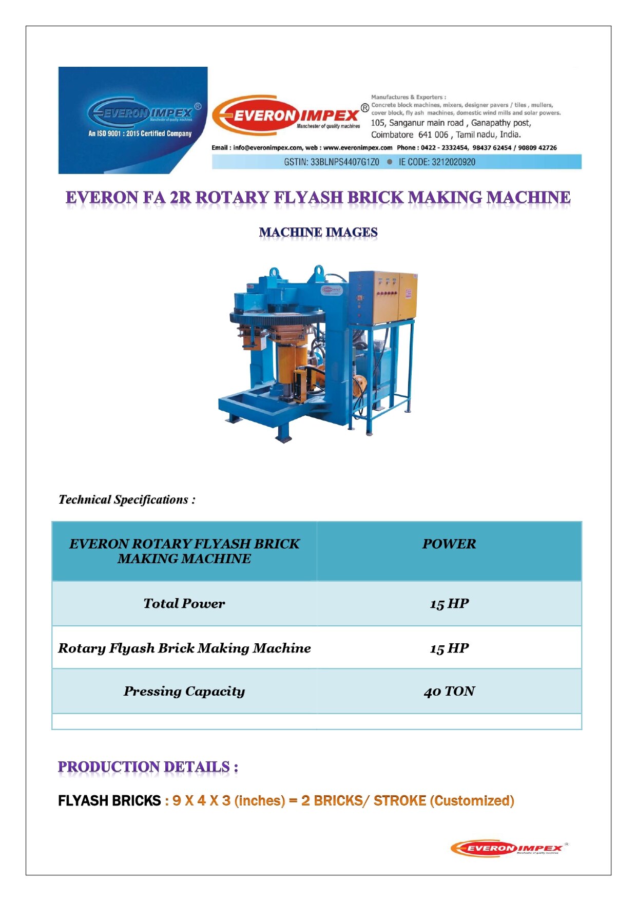 Rotary Flyash Brick Machine Manufacturers– FA 2R image 2