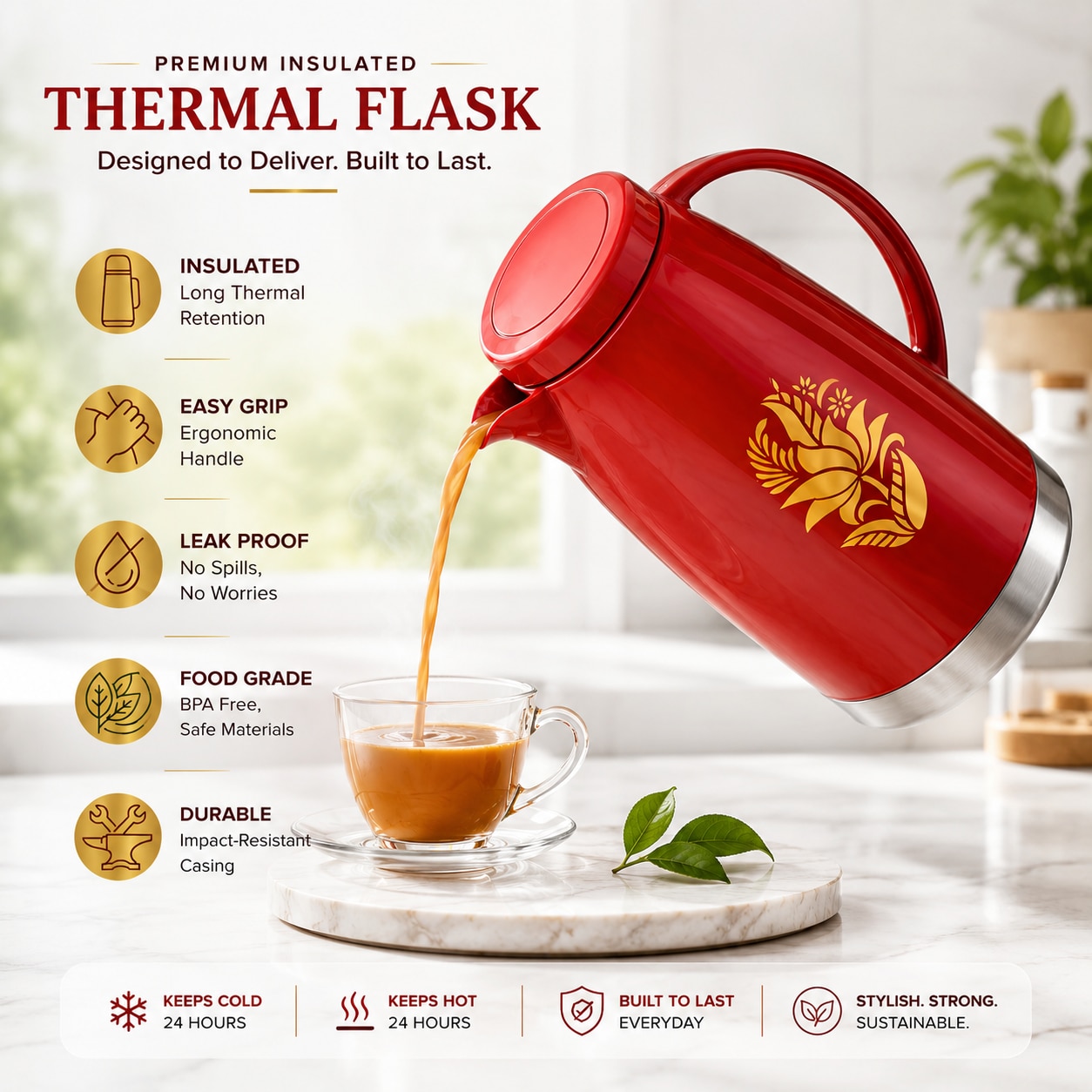 Red SS Vacuum Flask image 3