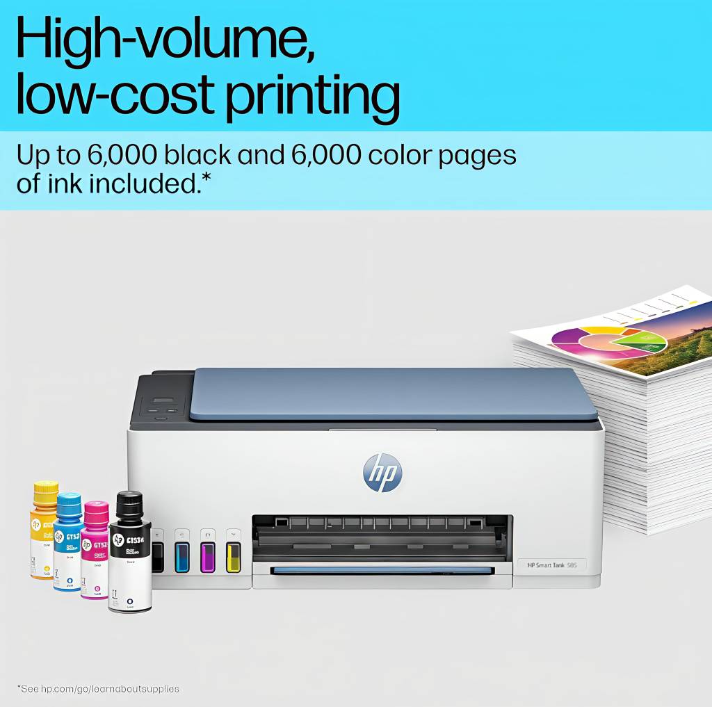 HP Smart Tank 585 Wireless All-in-One Ink Tank Printer for Home & Office | Low Cost Per Page | WiFi | Mobile Printing | High Volume Printing image 4