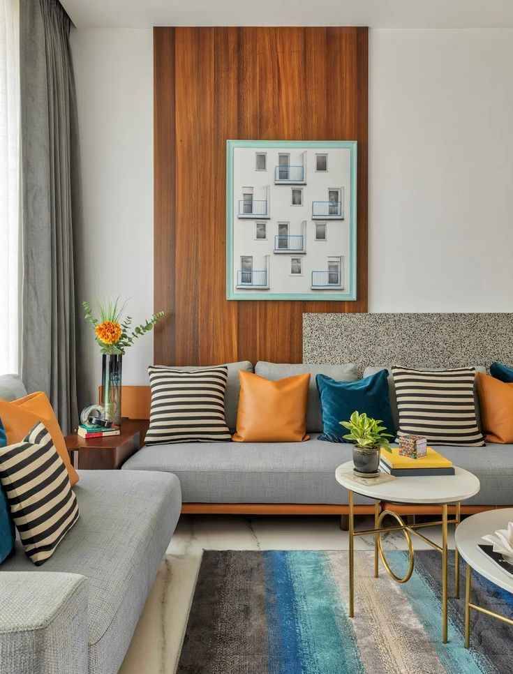 Modern Minimal Living Room Interior Design with Curved TV Unit- Chennai image 2