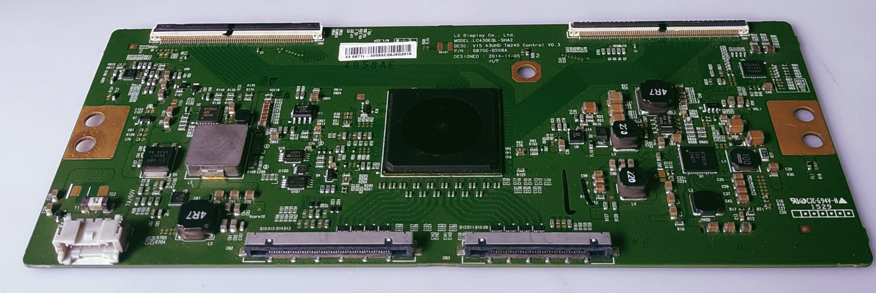 SONY 43X8500C LED TV FHD TCON PART NUMBER- LC430EQL-SHA2
V15 43UHD TM240 CONTROL VO.3
P/N 6870C-0568A image 2