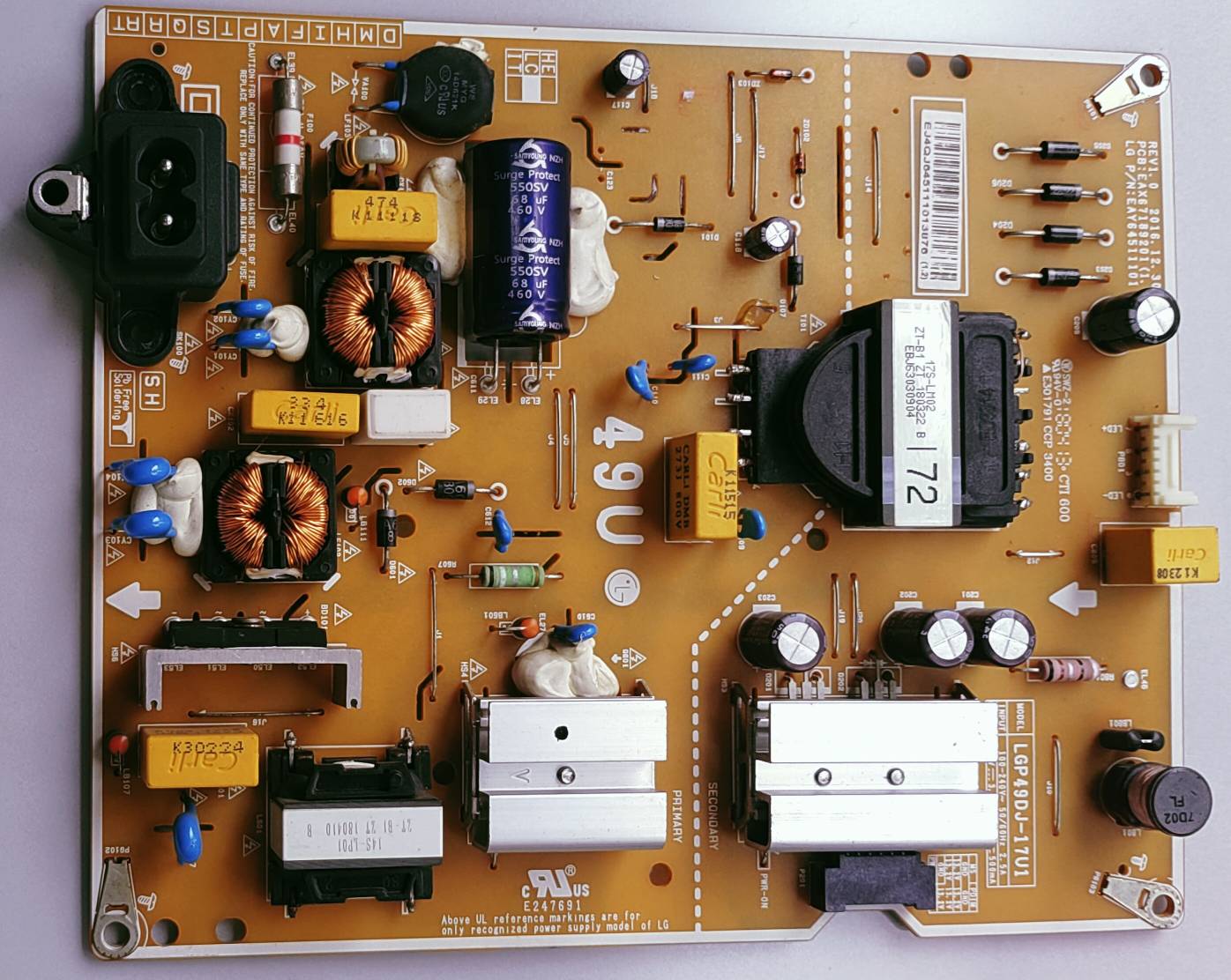 LG LED TV 49UK6360PTE Power Supply Board, LG LED TV 49UK6360PTE Smps Board, LG LED TV 49UK6360PTE Power Supply PCB Board, #wb47 image 3