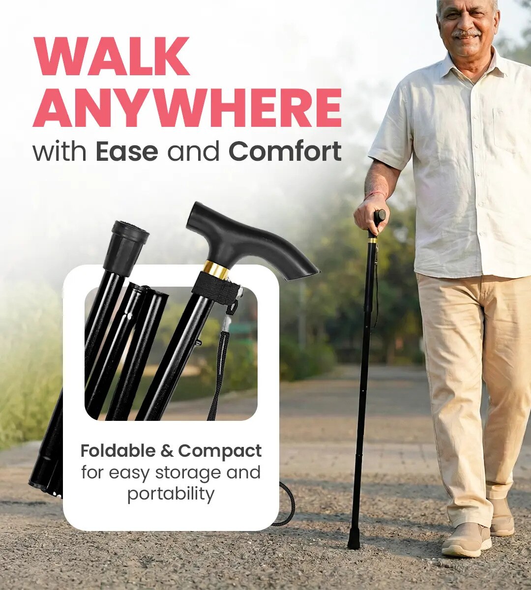 Foldable Walking Stick (Black) image 3