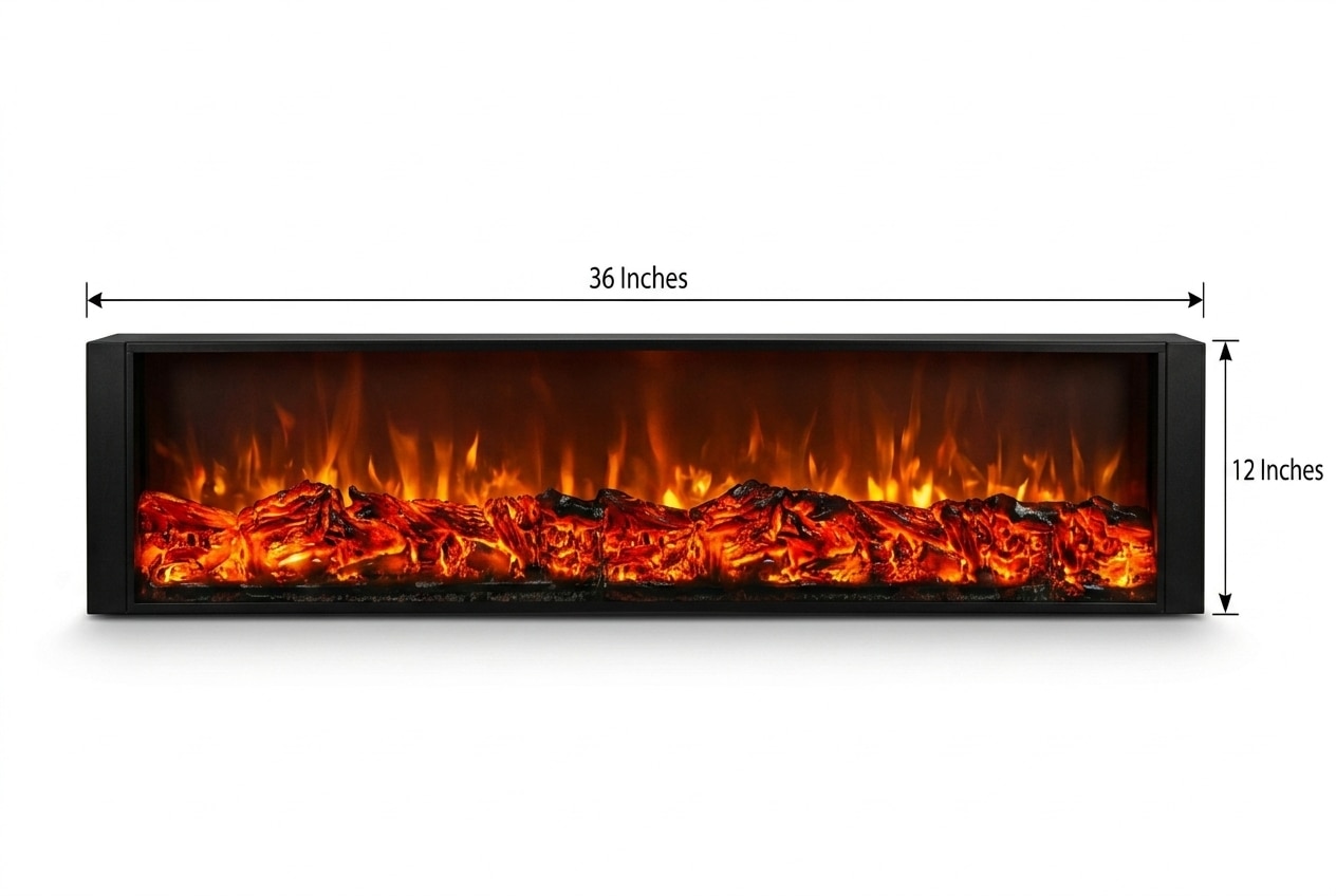 Electric Fireplace with realistic wooden logs & fire color flames, Without heater (36x12inch) image 2