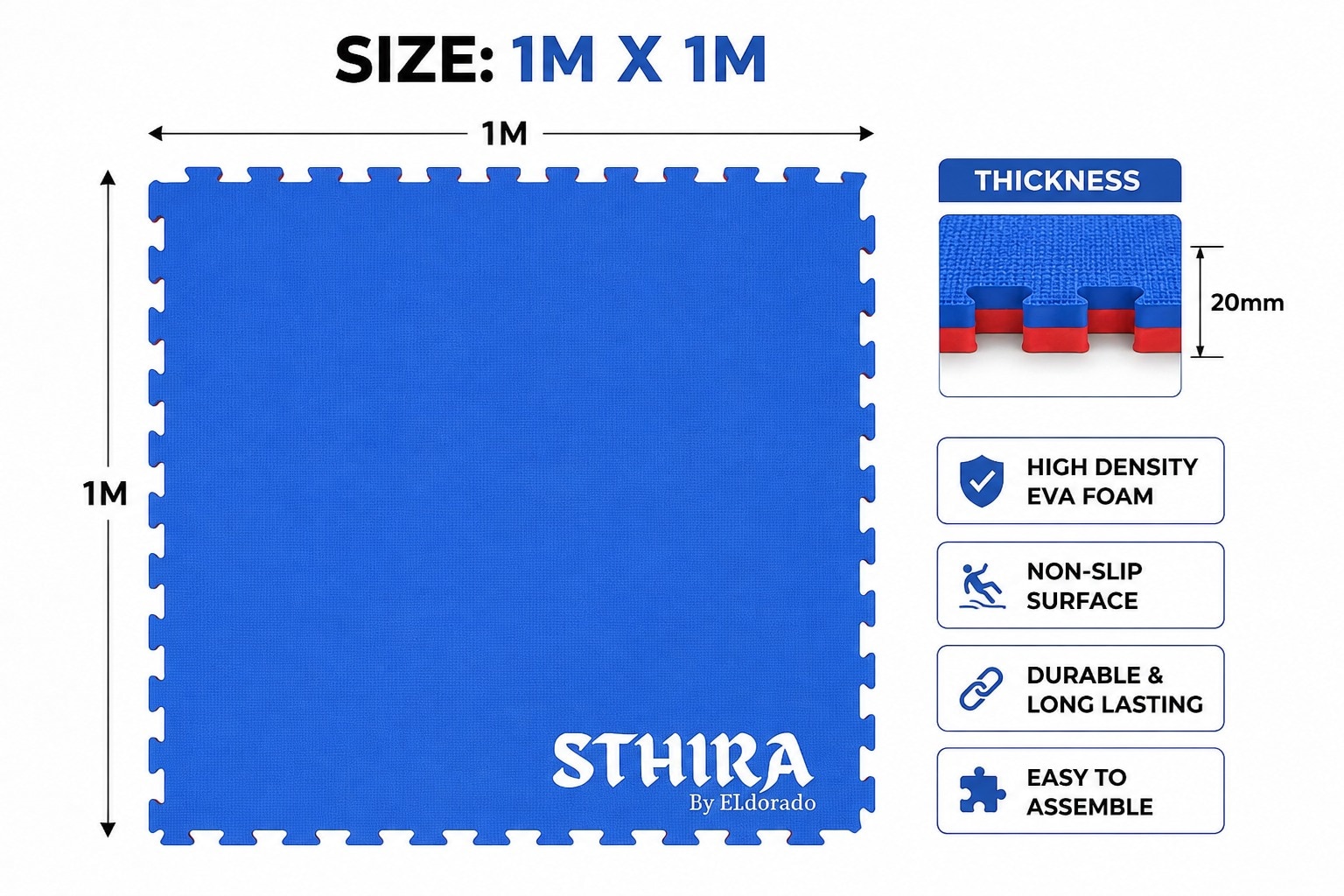 Interlocking Kabaddi Mats 20MM 1M*1M (Red & Blue) Set of 10 image 4