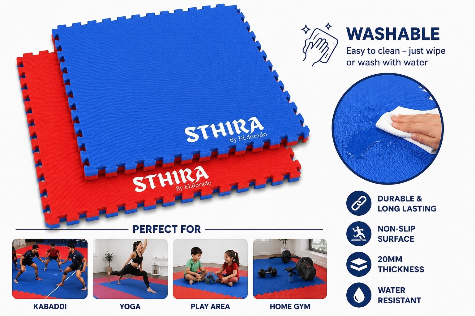 Interlocking Kabaddi Mats 30MM 1M*1M (Red & Blue) Set of 10 image 6