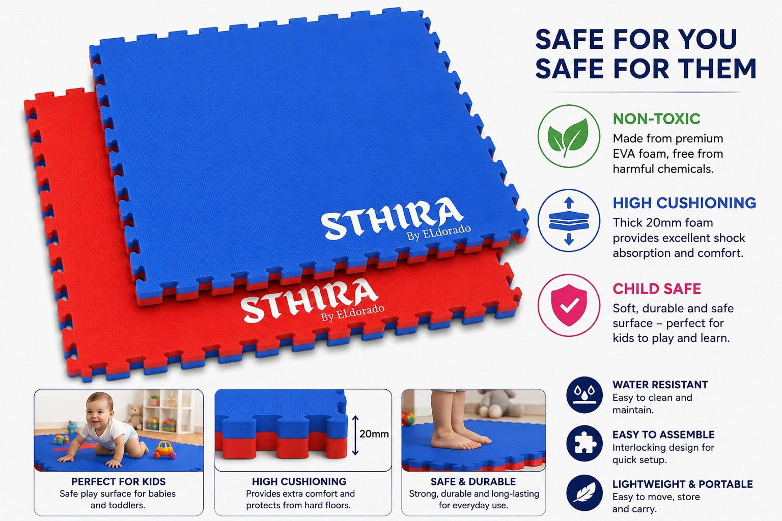 Interlocking Kabaddi Mats 35MM 1M*1M (Red & Blue) Set of 10 image 3