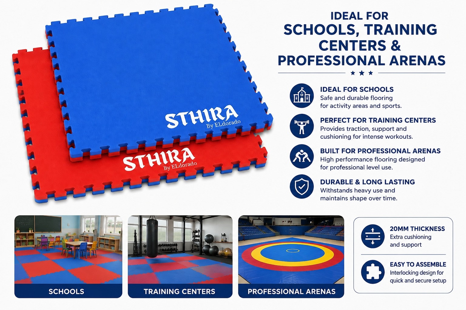 Interlocking Kabaddi Mats 30MM 1M*1M (Red & Blue) Set of 10 image 3