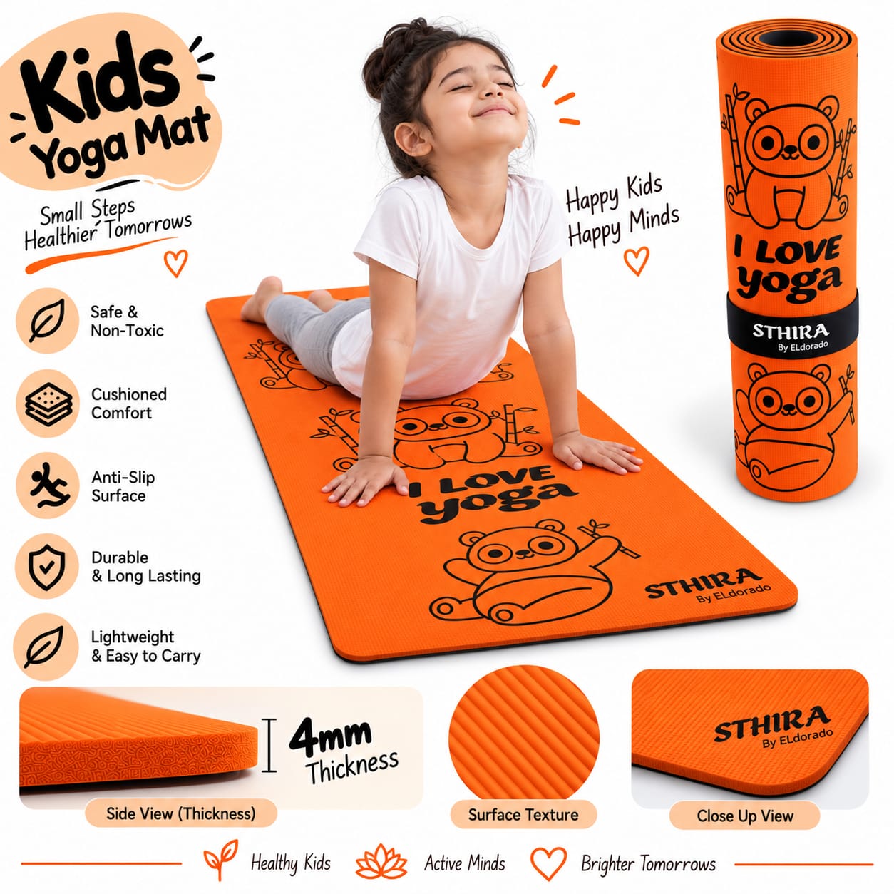 Sthira ZenYogi Kids Yoga Mat - Panda 4MM image 2