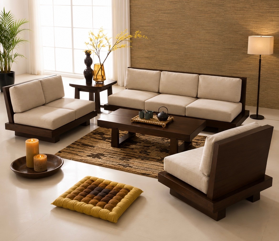 Low Seating Sofa 3+2+1 Set Walnut image 2