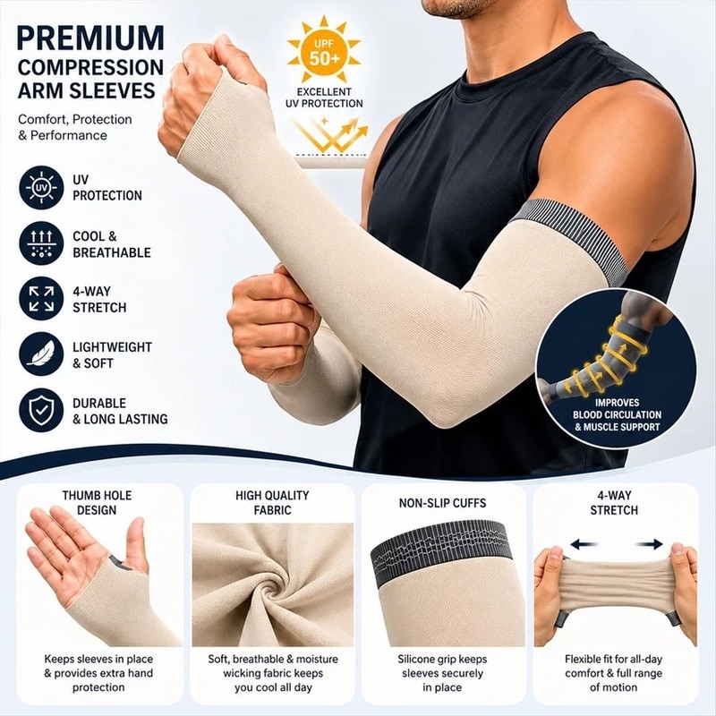 UV Protection Arm Sleeves with Thumb Holes for Cycling & Driving (24943) image 4