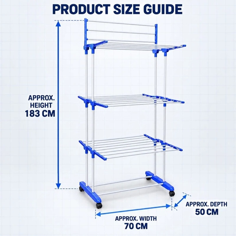 3 Tier Clothes Drying Rack with Foldable Wings and Lockable Castor Wheels (18268) image 3