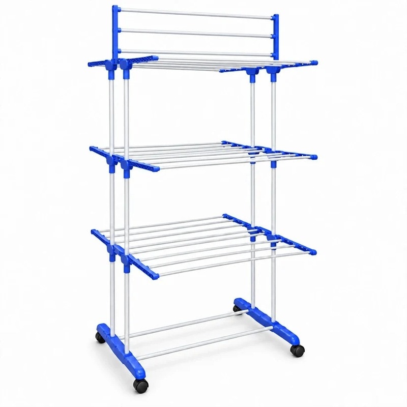 3 Tier Clothes Drying Rack with Foldable Wings and Lockable Castor Wheels (18268) image 2