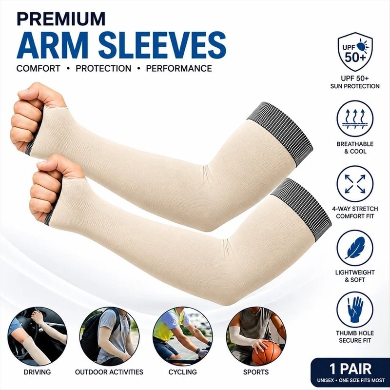 UV Protection Arm Sleeves with Thumb Holes for Cycling & Driving (24943) image 3