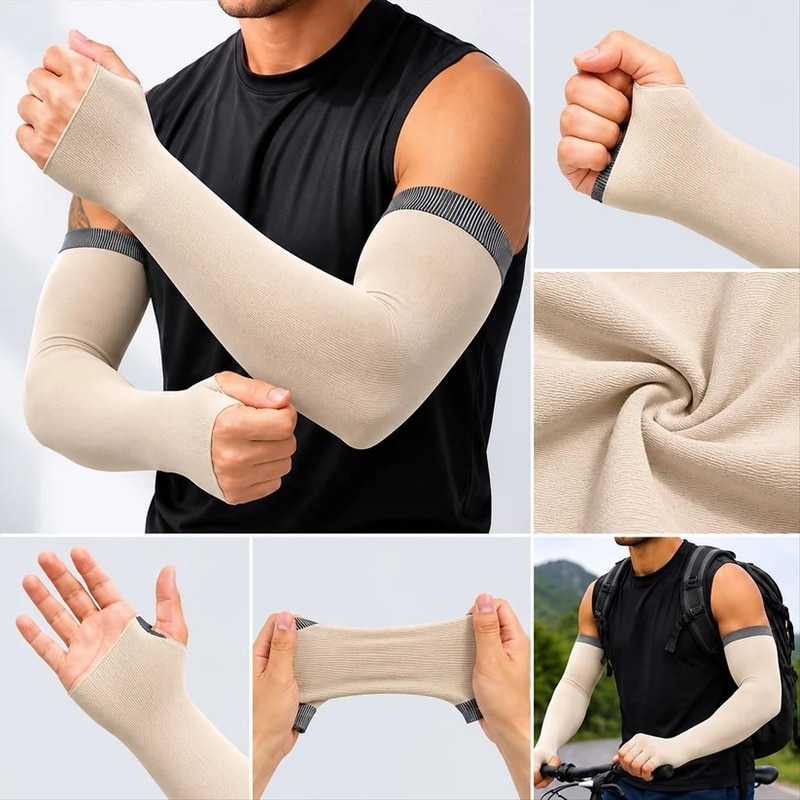 UV Protection Arm Sleeves with Thumb Holes for Cycling & Driving (24943) image 9